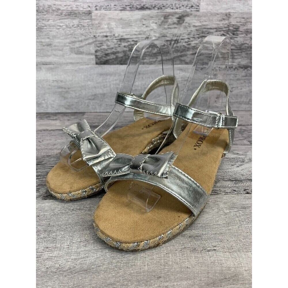 Girls Silver Metallic Sprox Bow Sandals Size 4
